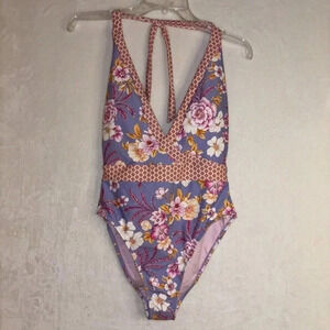 Nanette Lepore Women's Floral Plunge Neck One Piece Swimsuit Size 6